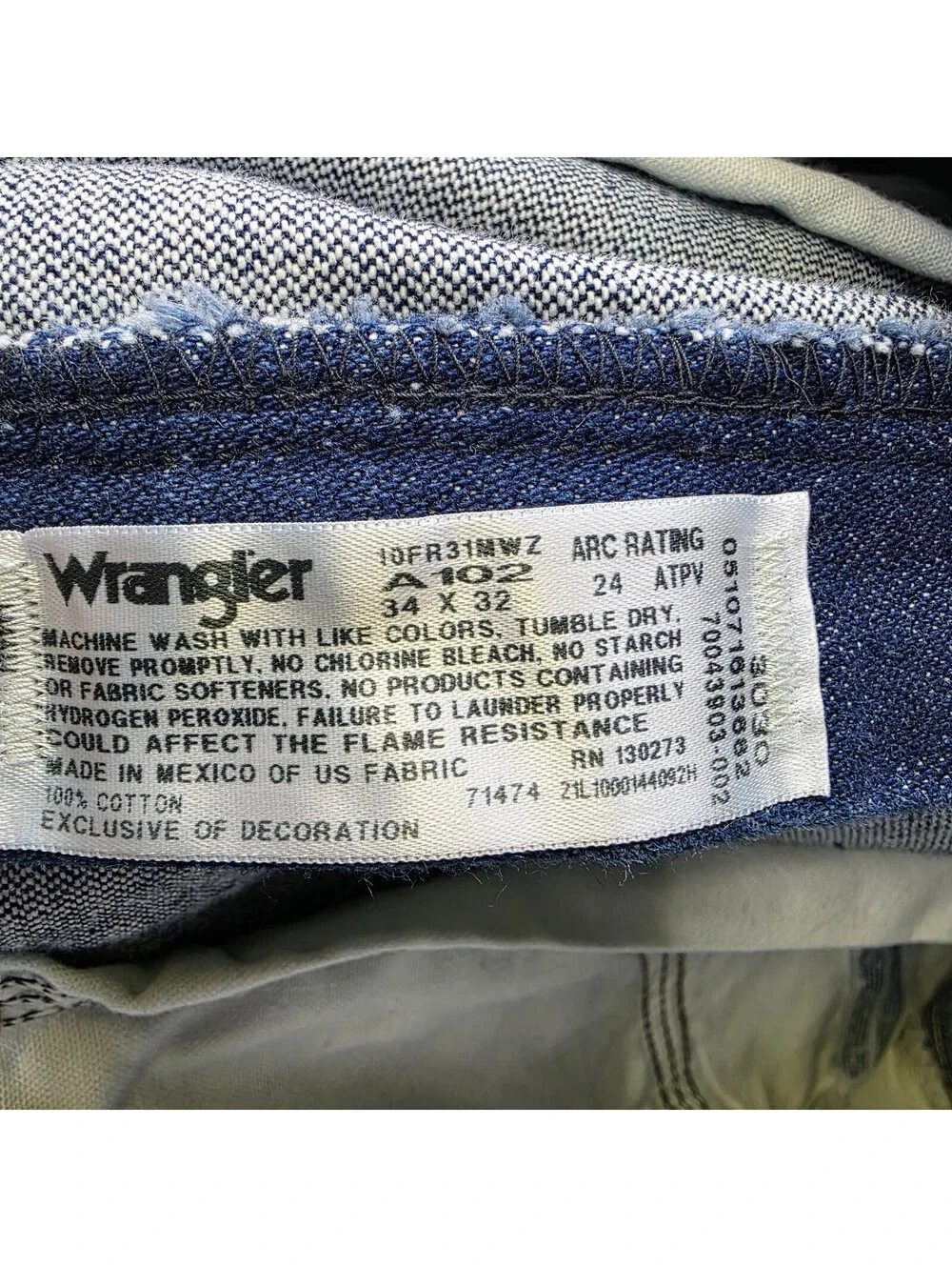 Wrangler FR Flame Resistant Relaxed Fit Jeans Mens 34x32 Blue Denim 10FR31MWZ